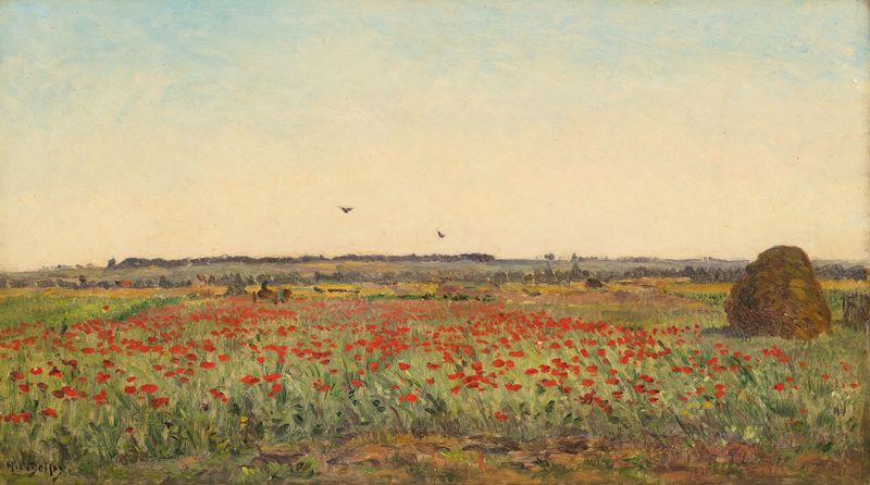 Field of red poppies in oil painting by Hippolyte Camille Delpy