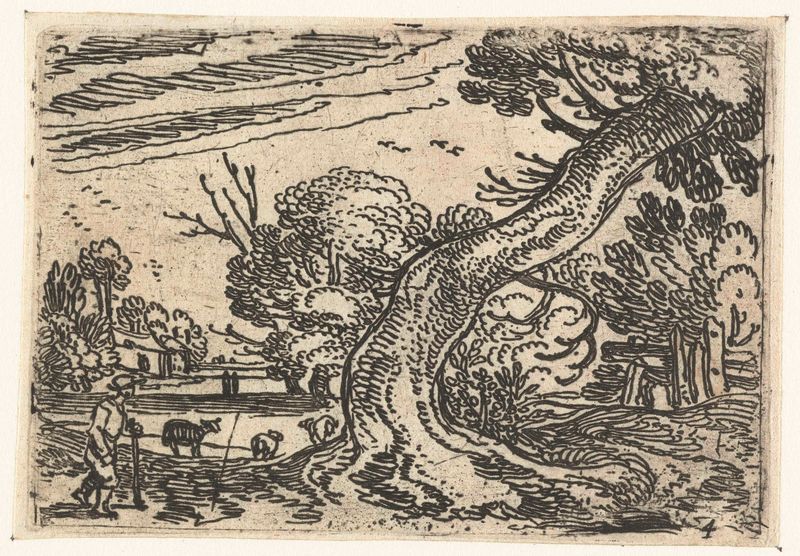 Gravura de Esaias van de Velde mostrando um pastor sob uma árvore.