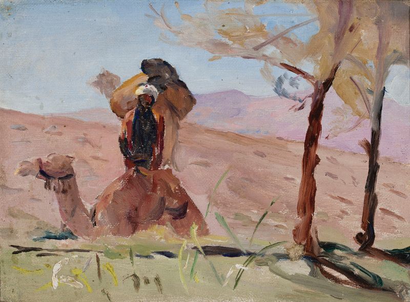 Paisagem desértica com o Líbano ao pôr do sol, óleo sobre tela de Jan Ciągliński