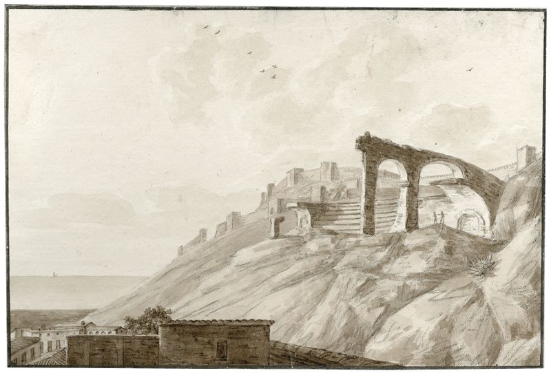 Ruïnes van het amfitheater te Sagonte by Otto Howen, oil painting depicting ancient ruins.