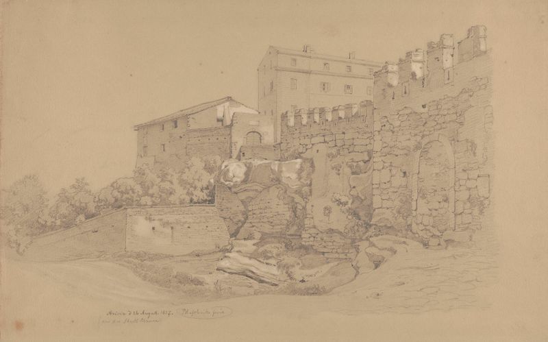 City Walls of Ariccia de Arthur Blaschnik, óleo sobre tela mostrando muros em luz dourada.