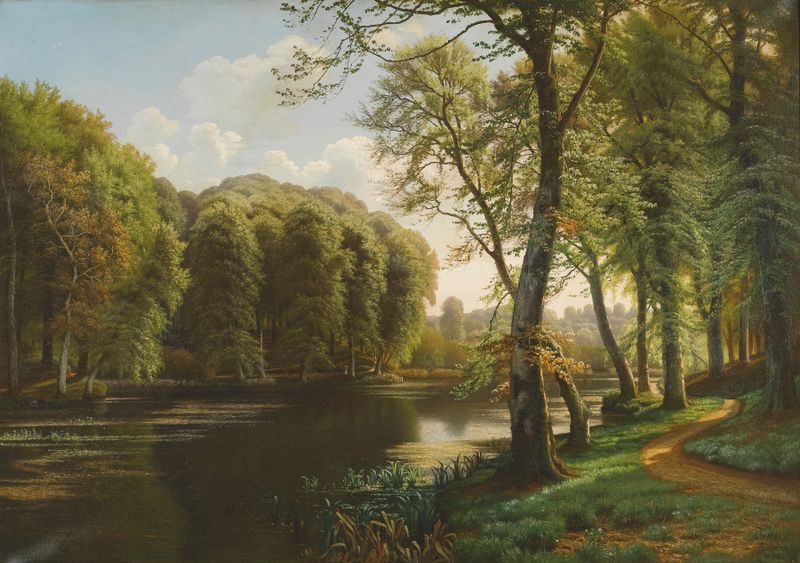 A Summer’s Day de Eiler Rasmussen Eilersen, óleo sobre tela que retrata um prado ensolarado.