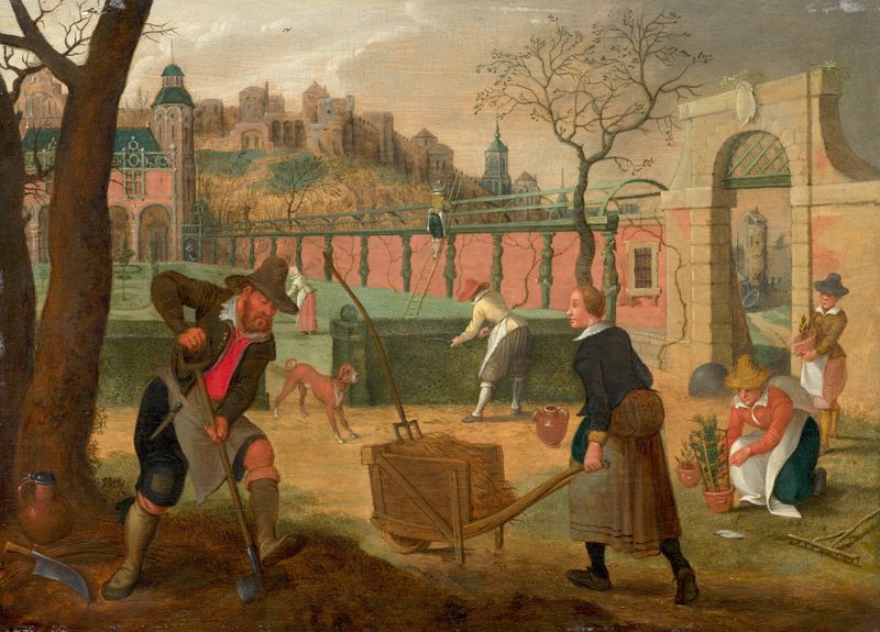 Spring or The month of March by Sebastien Vrancx, oil on canvas depicting a vibrant spring landscape.