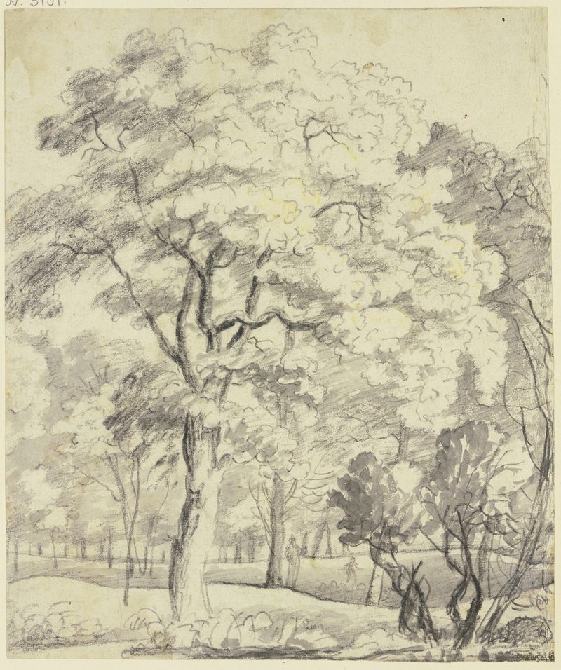 Waldpartie mit zwei Figuren by Roelant Roghman, oil on canvas depicting a forest scene with figures.