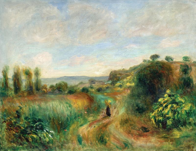 Paysage à Cagnes de Pierre-Auguste Renoir, pintura al óleo que muestra un paisaje vibrante.