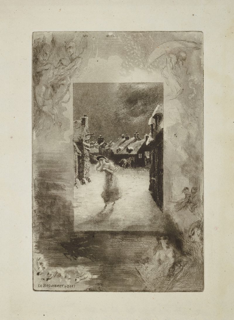 Hermangarde’s Lament de Félix Hilaire Buhot, pintura a óleo que retrata uma figura triste em reflexão.