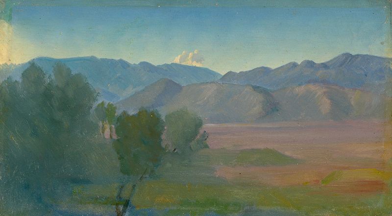 Vorgebirgslandschaft (study) by Louis Gurlitt, oil painting depicting serene hills and gentle light.