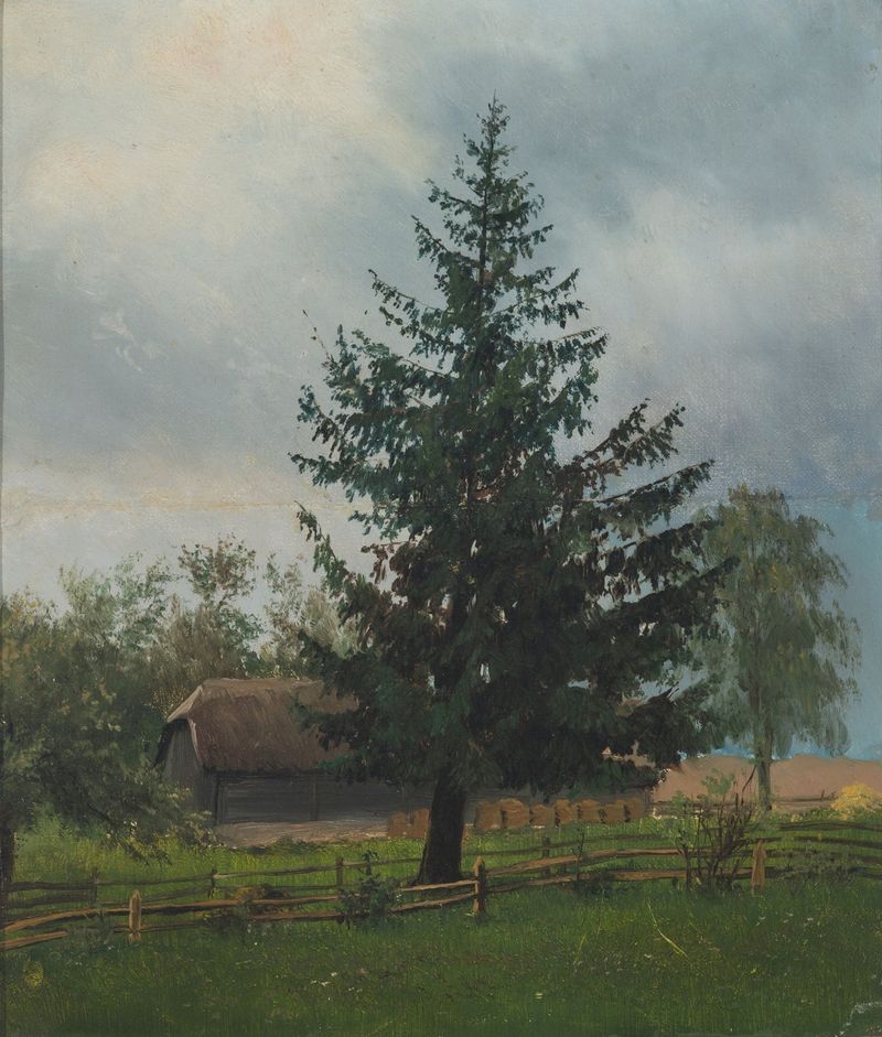 Spruce by Ferdynand Ruszczyc, oil on canvas depicting a serene forest with a tall spruce.