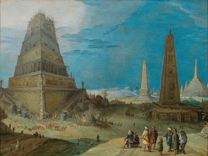 Nimrod supervisionando a Torre de Babel, óleo sobre tela de Hendrick van Cleve III