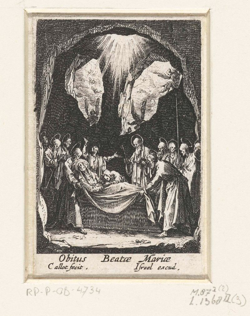 Gravura de Jacques Callot retratando uma cena de funeral com enlutados em silêncio.