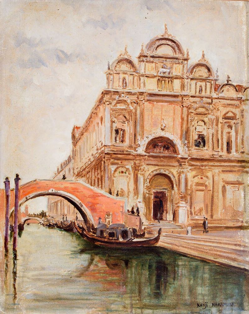 Arquitectura de Piazza of Ss. Giovanni e Paolo, Venice de Kanji Nakamura, óleo sobre lienzo