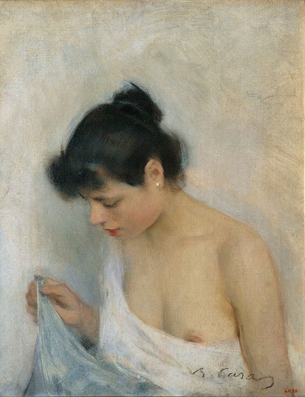 Portrait in oil on canvas by Ramón Casas, highlighting light and shadow.