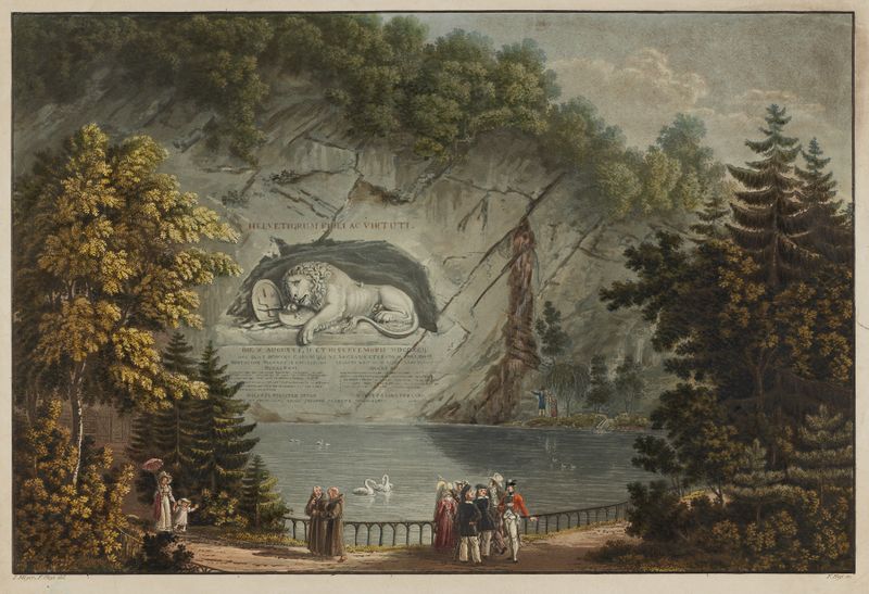 Engraving by Johann Jakob Meyer depicting a historical monument in Lucerne.