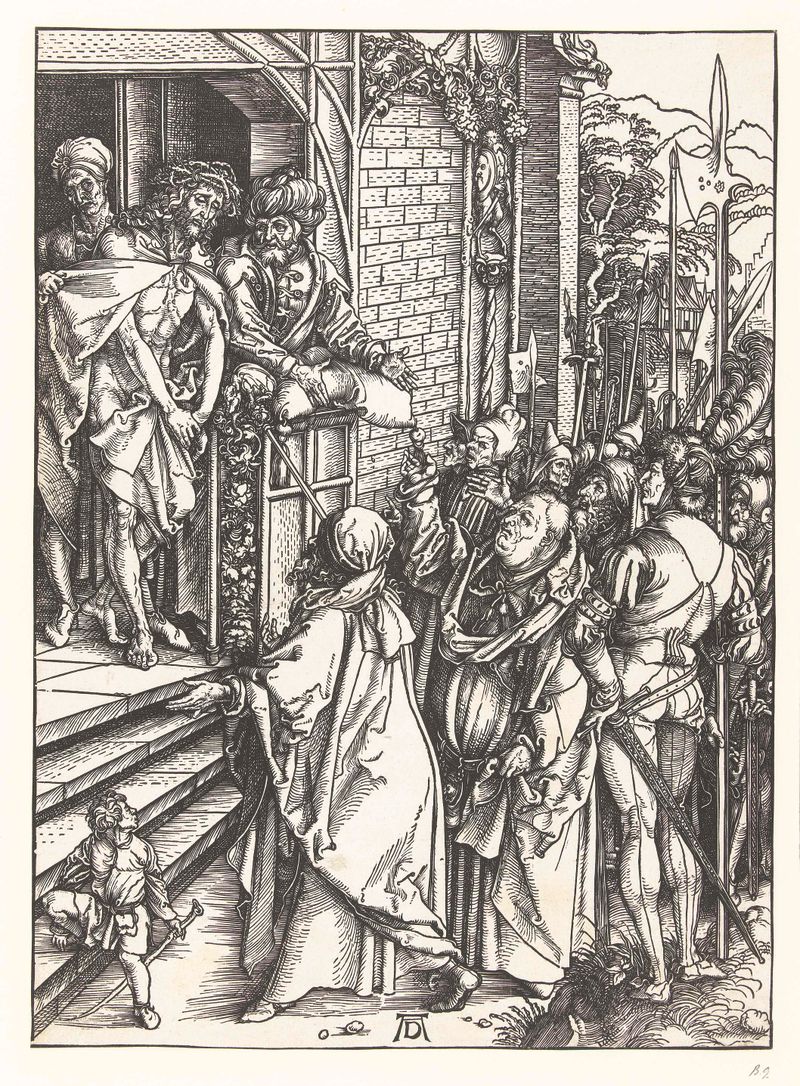 Ecce homo de Albrecht Dürer, papel, retratando Cristo coroado de espinhos.