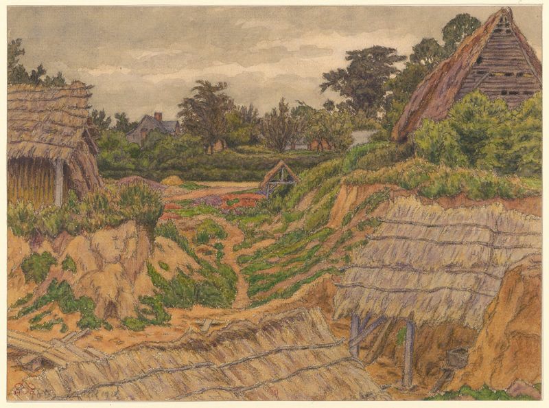 Litografia de Henri Rivière mostrando colinas onduladas e nuvens dramáticas.