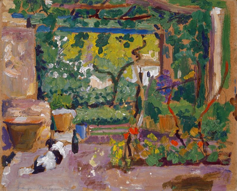 Southern Garden de artista desconhecido, romantismo, retratando um jardim exuberante com flores vibrantes e luz filtrada.