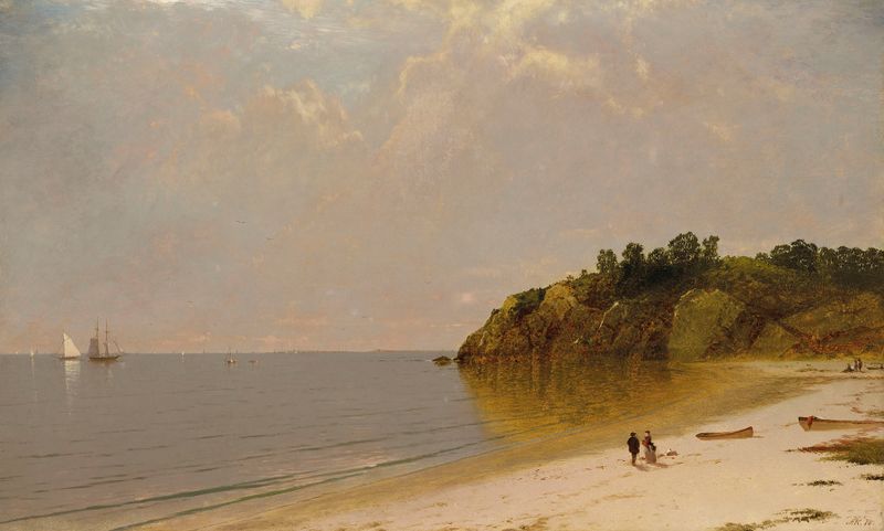 On the Coast, óleo sobre lienzo de John Frederick Kensett, que representa una costa rocosa y el mar.