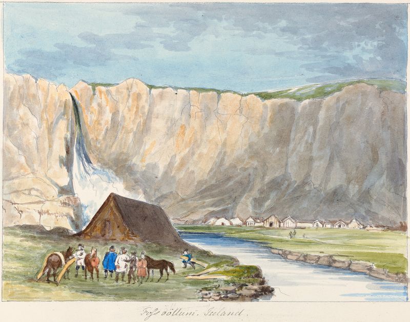 Fossvöllum, Islândia de Charles Hamilton Smith, aquarela sobre papel