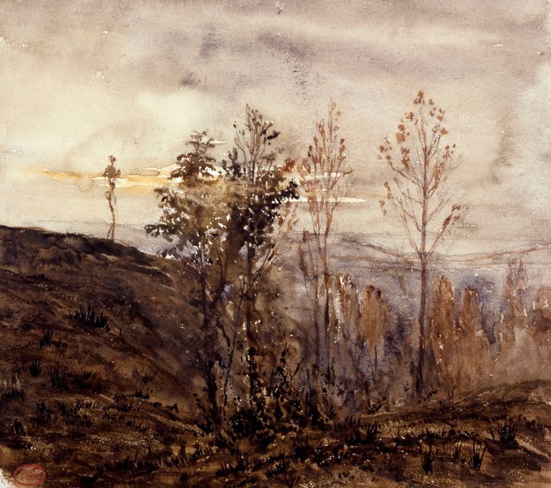 Les bois de Sèvres by Paul Huet, oil painting depicting a mysterious forest scene.