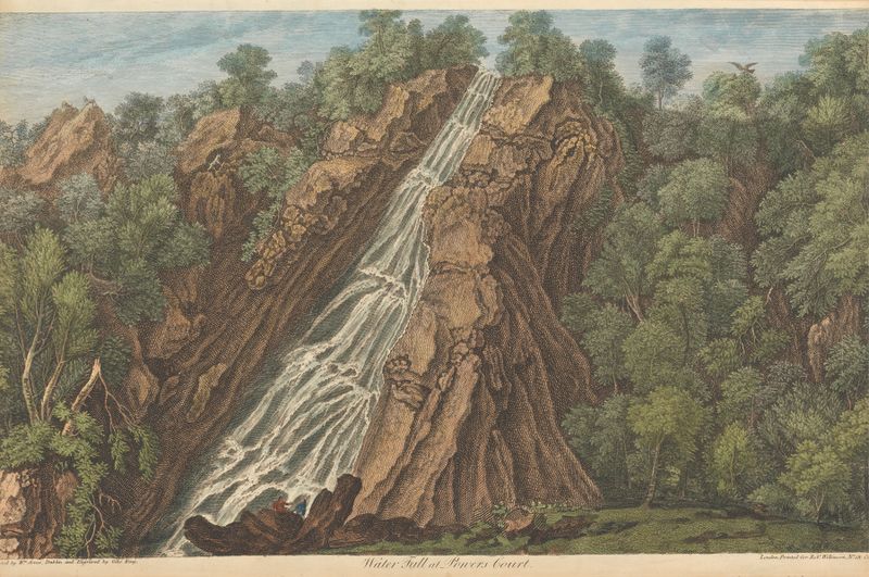 Water Fall at Powers Court, oil on canvas by William Jones, depicting a waterfall cascading over rocks.