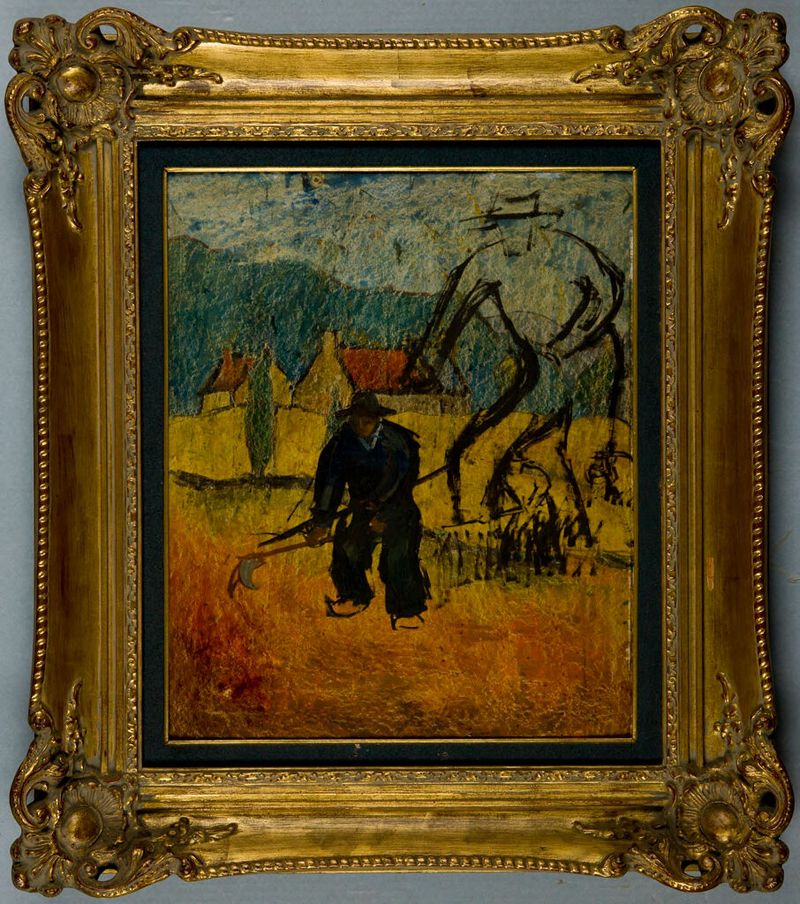 Peasant Working in a Field, óleo sobre tabla de Cesare-Félix-Georges dell' Acqua
