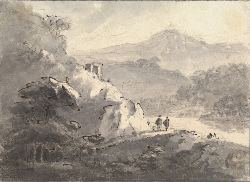 Landscape with Two Figures on a Road, pintura al óleo de William Gilpin