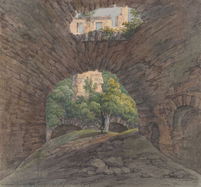 Genre scene of a couple near ruins, oil painting by Christian Georg Schütz the Younger
