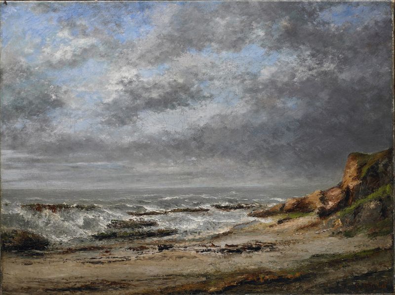 Mar agitado cerca de un acantilado, óleo sobre lienzo de Gustave Courbet