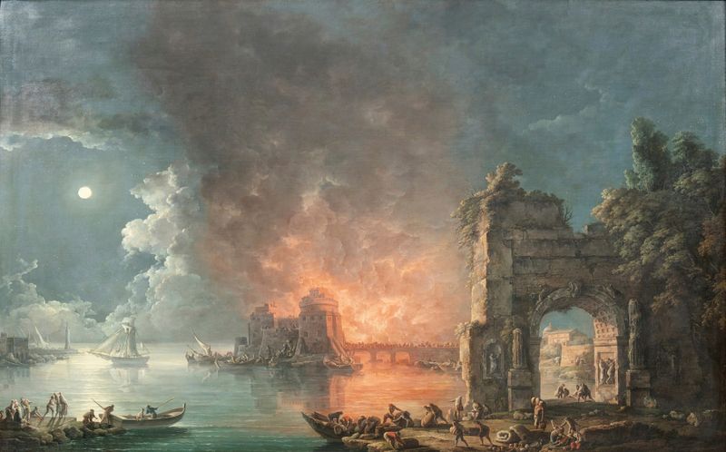 Fire in the Island by Carlo Bonavia, oil painting depicting a vibrant landscape with molten hues.