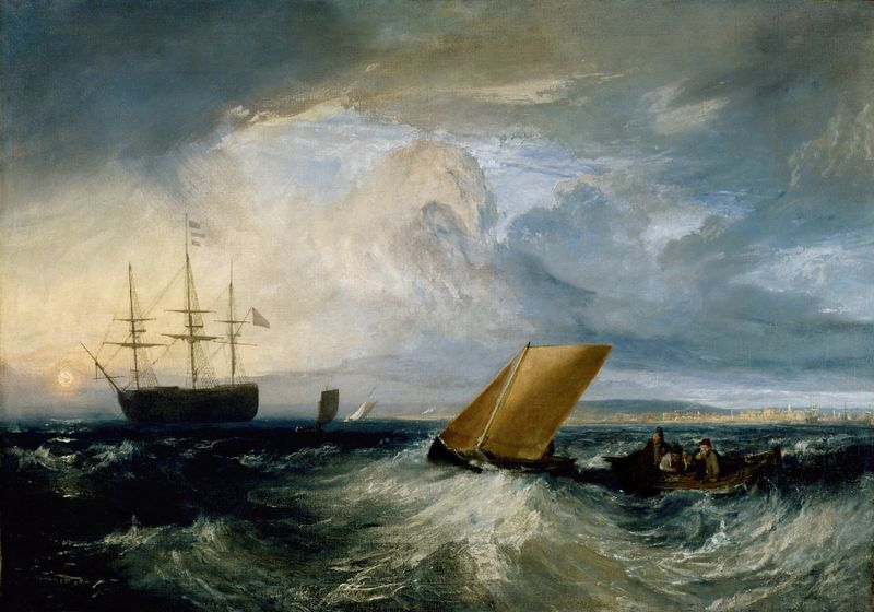 Cena marinha com mar e céu em óleo sobre tela de Joseph Mallord William Turner