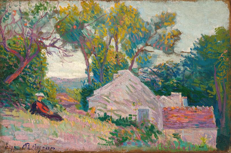 Femme dans un paysage by Hippolyte Petitjean, oil painting of a figure in a landscape.