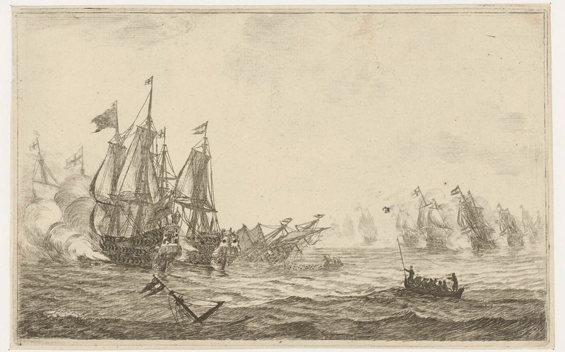 Grabado de Reinier Nooms que muestra barcos navegando en el océano