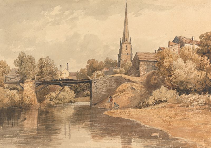 Watercolour by Henry Edridge depicting a tranquil river and sky.