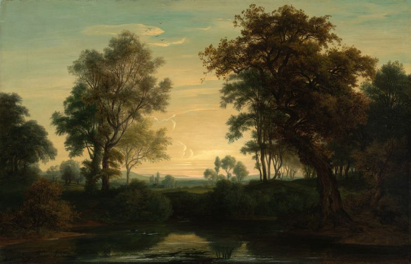 Landscape oil painting by Emil Lugo featuring rolling hills and a blue sky.