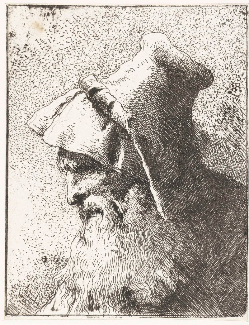 Retrato de un hombre con barba y sombrero, grabado de Giovanni Domenico Tiepolo