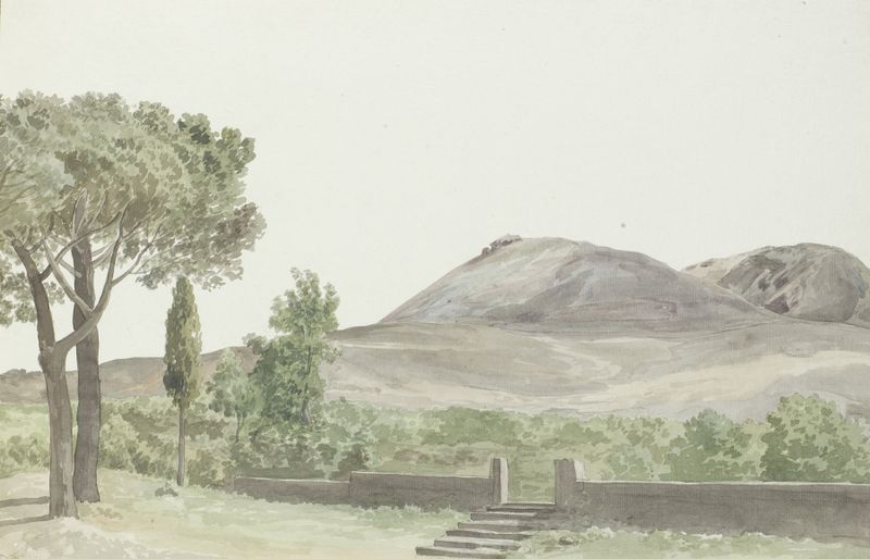 Aquarela sobre papel de Abraham-Louis-Rodolphe Ducros representando o Monto Rosso perto de Nicolosi.