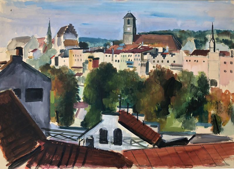 Paisagem de Wasserburg am Inn, óleo sobre tela de Otto Geigenberger