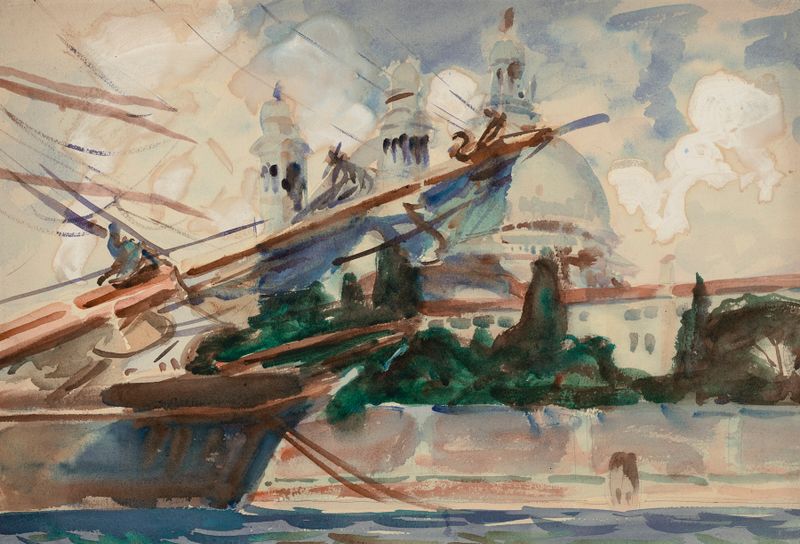 The Salute, Venice by John Singer Sargent, oil painting depicting twilight over the canal