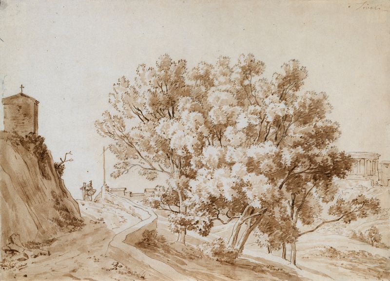 Tivoli, near Rome by Gaspare Gabrielli, oil on canvas depicting crumbling ruins and rolling hills