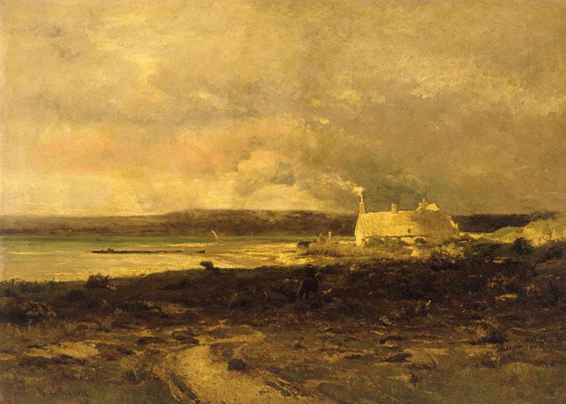 Cottage by the Sea, oil on canvas by William Lamb Picknell, depicting a coastal landscape.