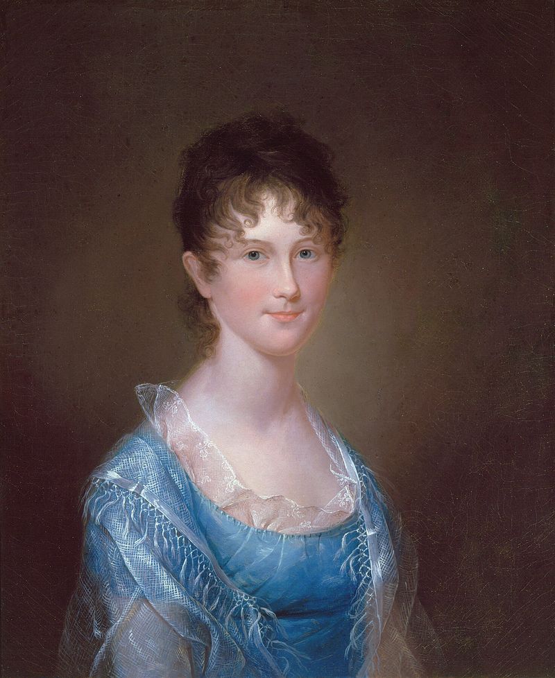 Retrato de uma jovem em um vestido branco, óleo sobre tela de James Peale