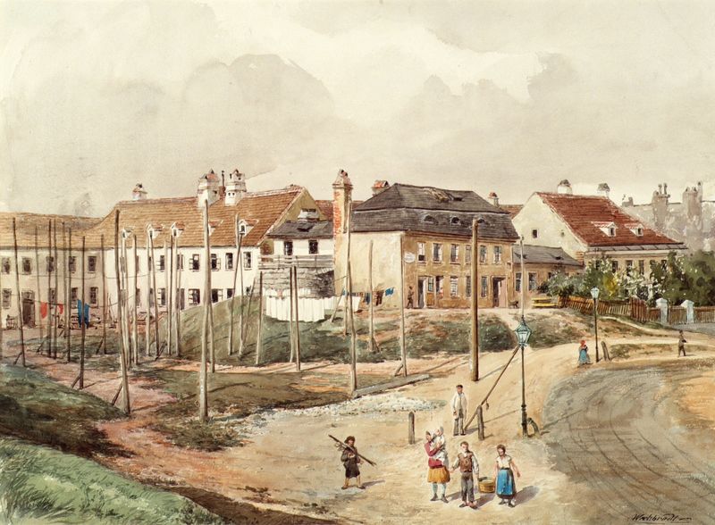 Suburban construction site in oil on canvas by Ferdinand Weckbrodt
