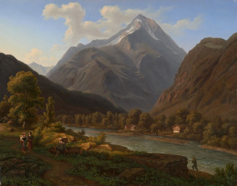 Oil painting by Jakob Christoph Miville depicting mountains and a valley.