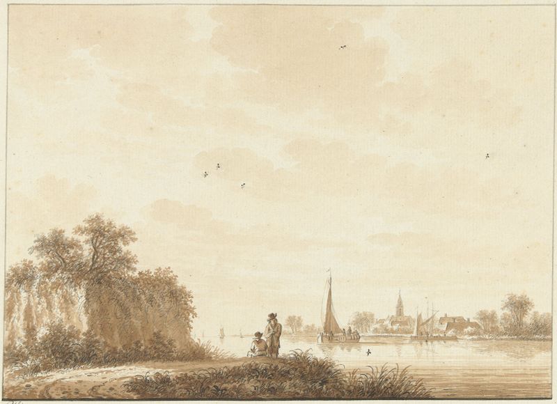 Riviergezicht by Nicolaas Wicart, oil painting depicting a tranquil river and sky.