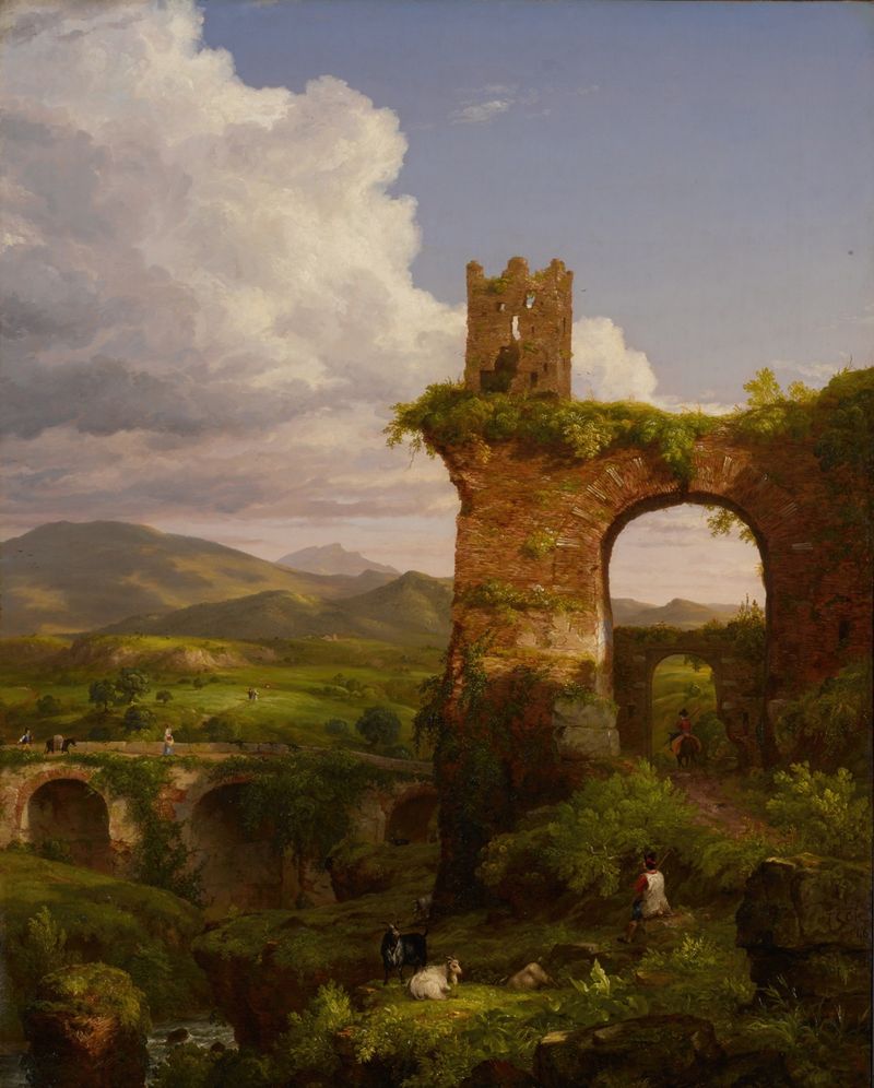 O Arco de Nero de Thomas Cole, uma pintura a óleo que retrata um grande arco em uma paisagem com luz dourada.
