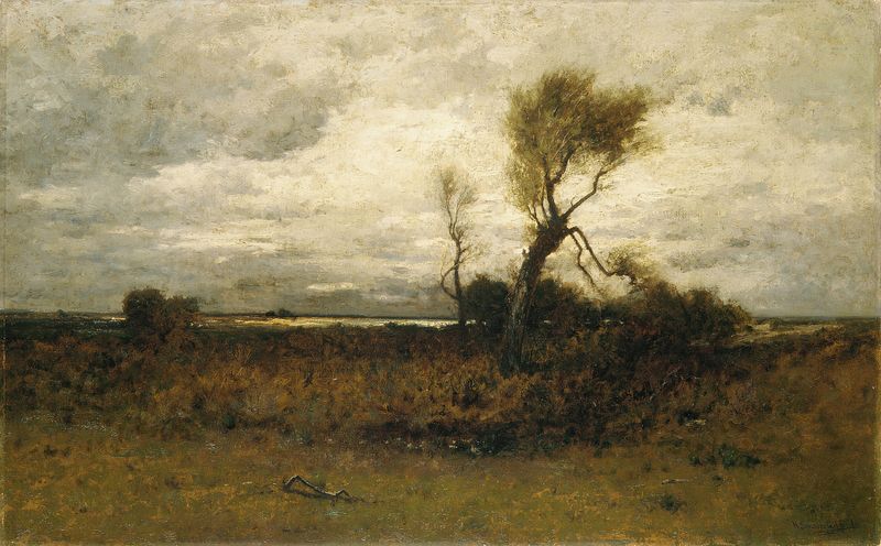 Oil painting by Robert Swain Gifford depicting gentle waves at the coast.