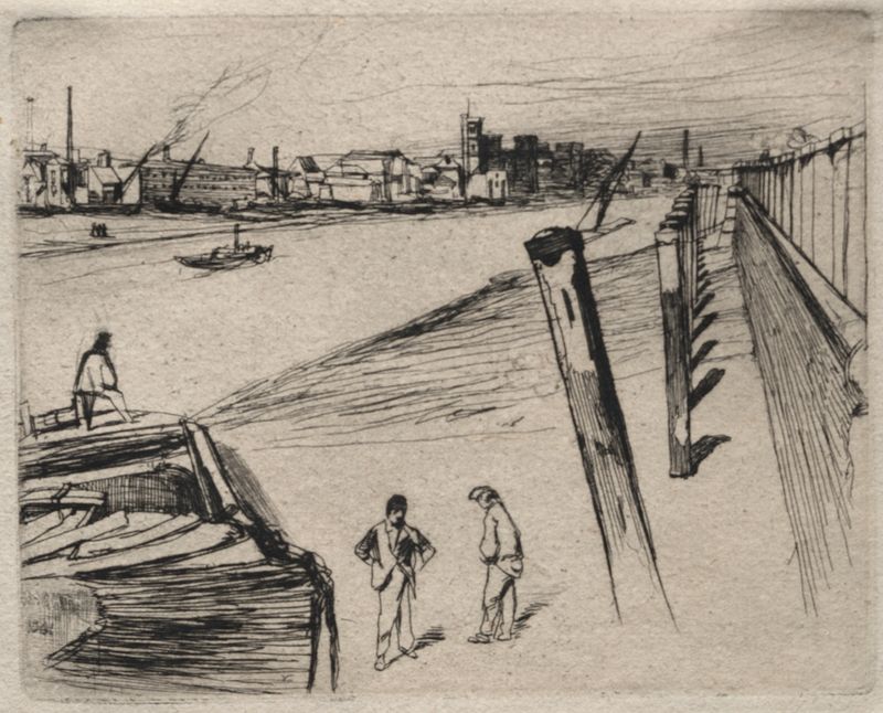 Paisagem de um rio com fundo industrial, óleo sobre tela de James Abbott McNeill Whistler