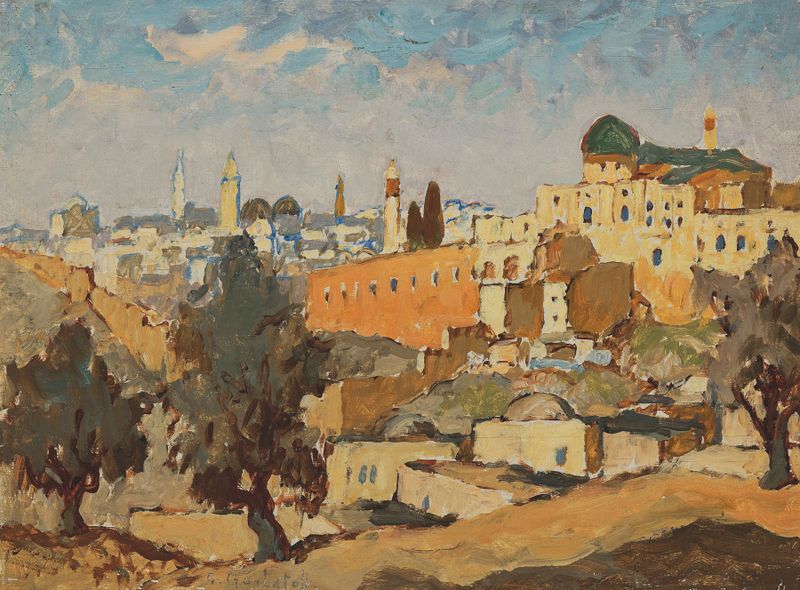 View of Jerusalem from Silwan village, oil on canvas by Konstantin Ivanovich Gorbatov