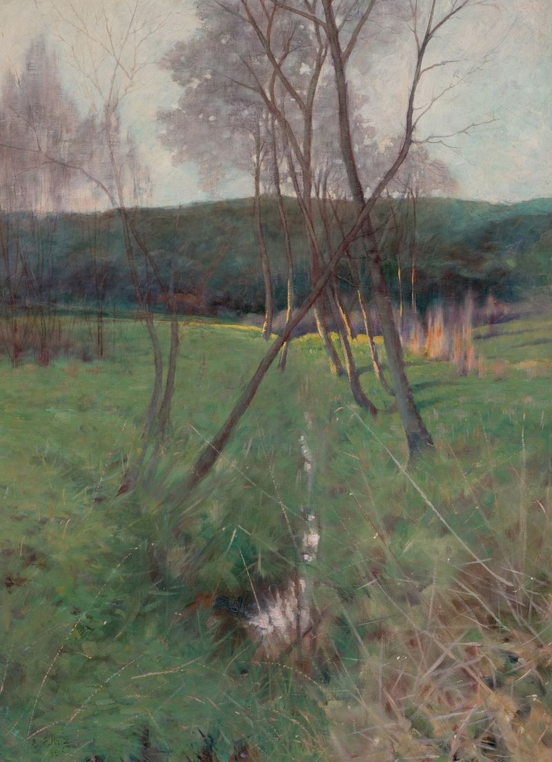 Árvores ao longo de um riacho, óleo sobre tela de Edward Frederick Ertz