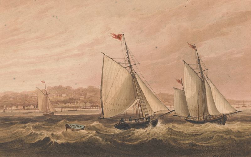 Escena marina con barcos y olas, óleo de Frederick Calvert